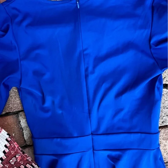 Blue Flutter Sleeve Fit and Flare Dress for Weddings - Picture 4 of 4